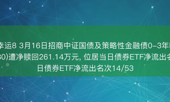 幸运8 3月16日招商中证国债及策略性金融债0-3年ETF(511580)遭净赎回261.14万元， 位居当日债券ETF净流出名次14/53